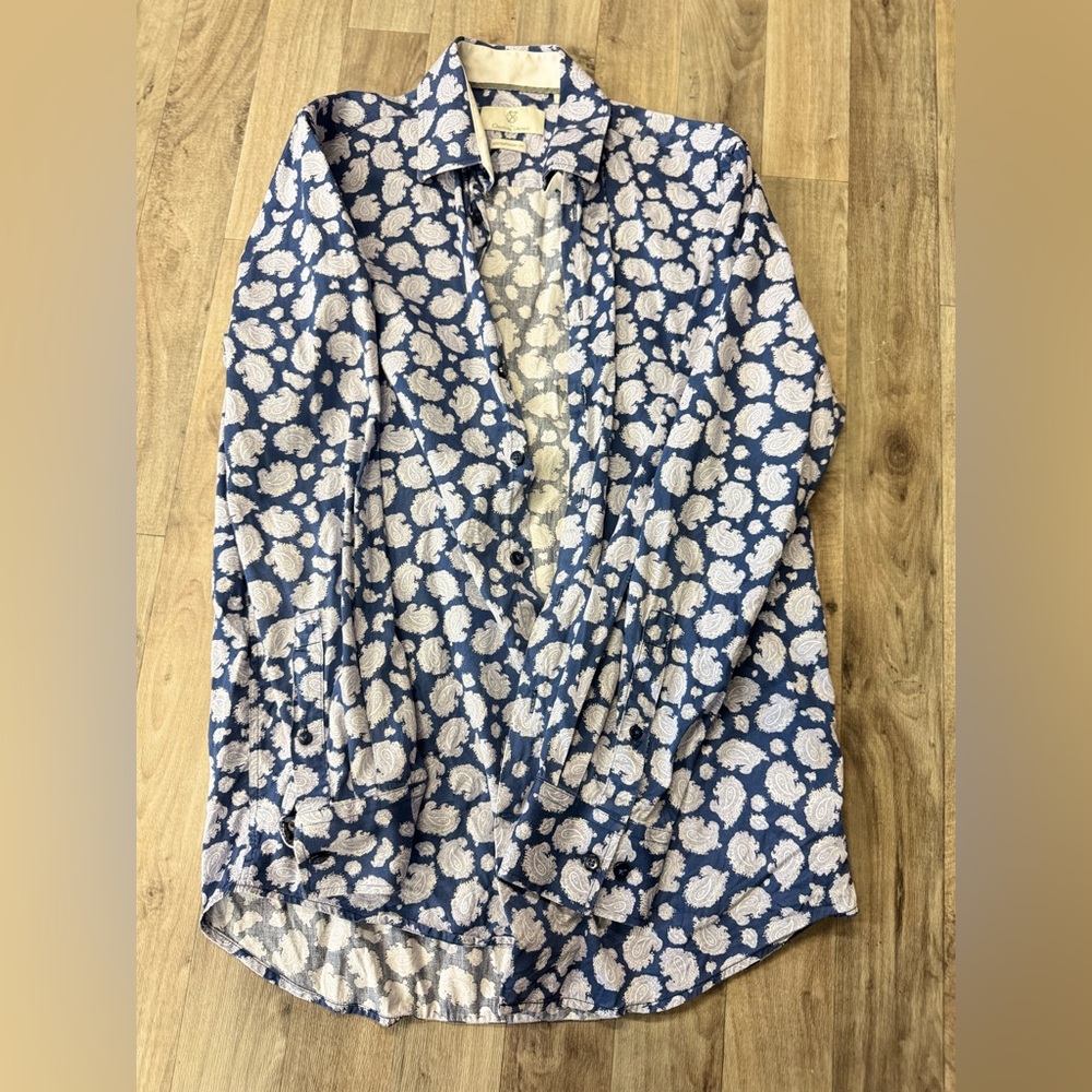 Christian Lacroix Men’s Medium Paisley‎ Button Down Shirt Blue White Long Sleeve